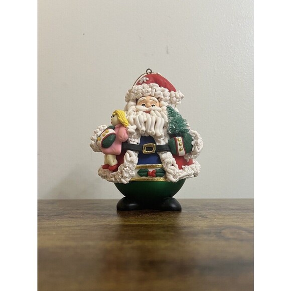TRADITIONS Santa Holding Doll and Tree Collectible Character Glass Ornament EUC - Picture 12 of 16